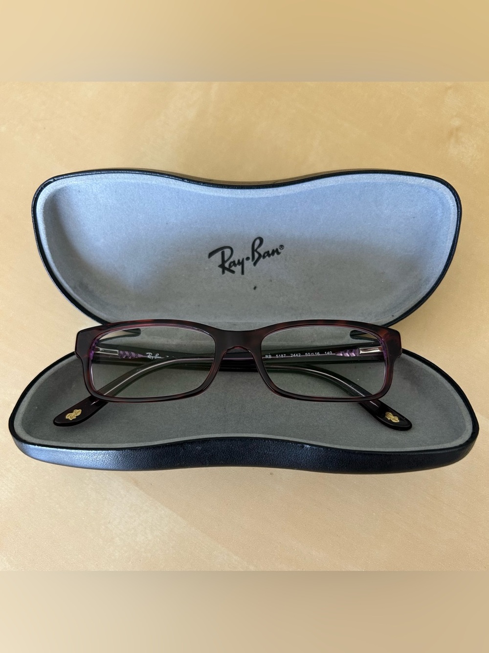 Ray-Ban RB5187 2442 Eyeglasses Frames Purple Tortoise Rectangular 50-16-140